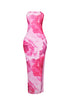Powdery Floral Print Tube Maxi Dress